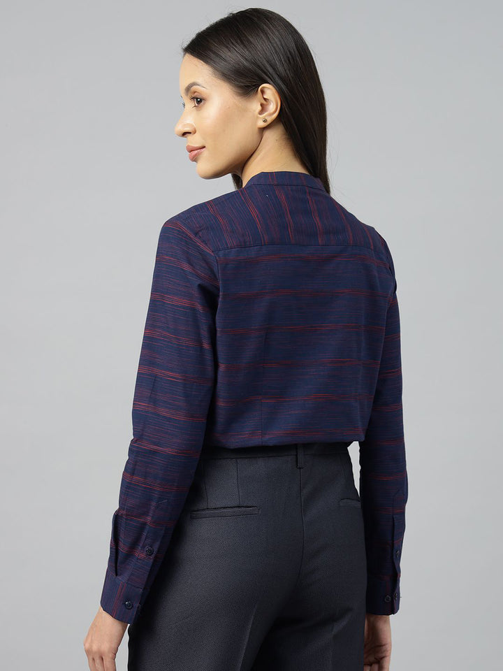 Hancock Women Navy-Maroon Solid Pure Cotton Regular Fit Formal Top