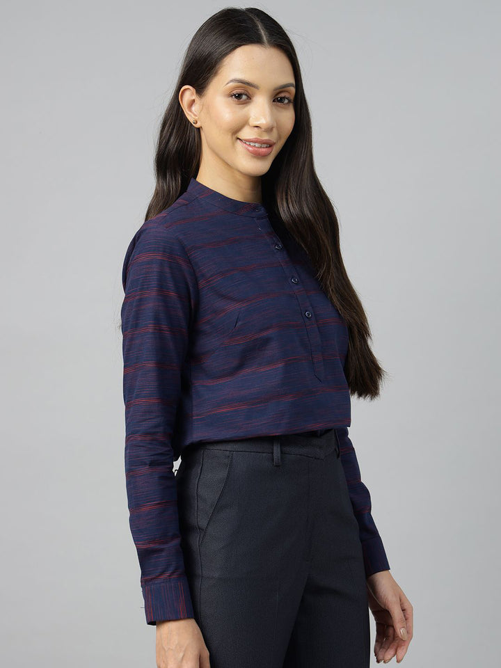 Hancock Women Navy-Maroon Solid Pure Cotton Regular Fit Formal Top