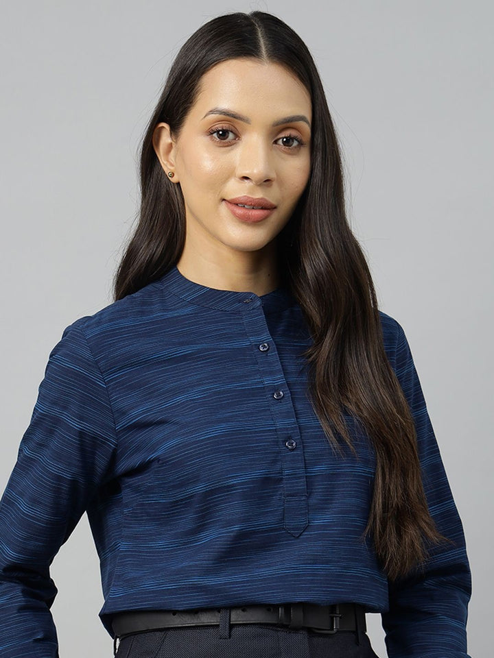 Women Navy-Blue Solid Pure Cotton Regular Fit Formal Top