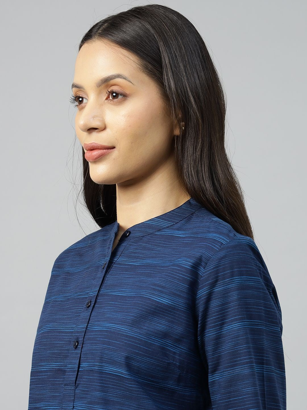 Women Navy-Blue Solid Pure Cotton Regular Fit Formal Top