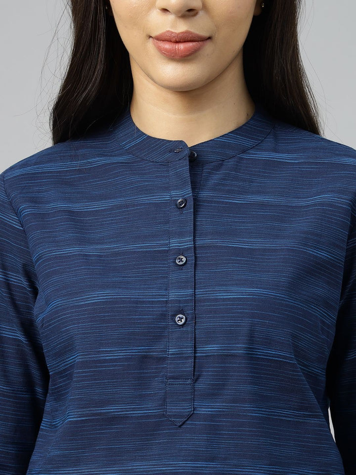 Women Navy-Blue Solid Pure Cotton Regular Fit Formal Top