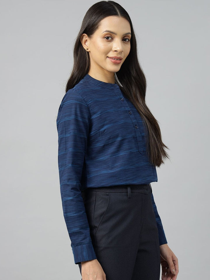 Women Navy-Blue Solid Pure Cotton Regular Fit Formal Top
