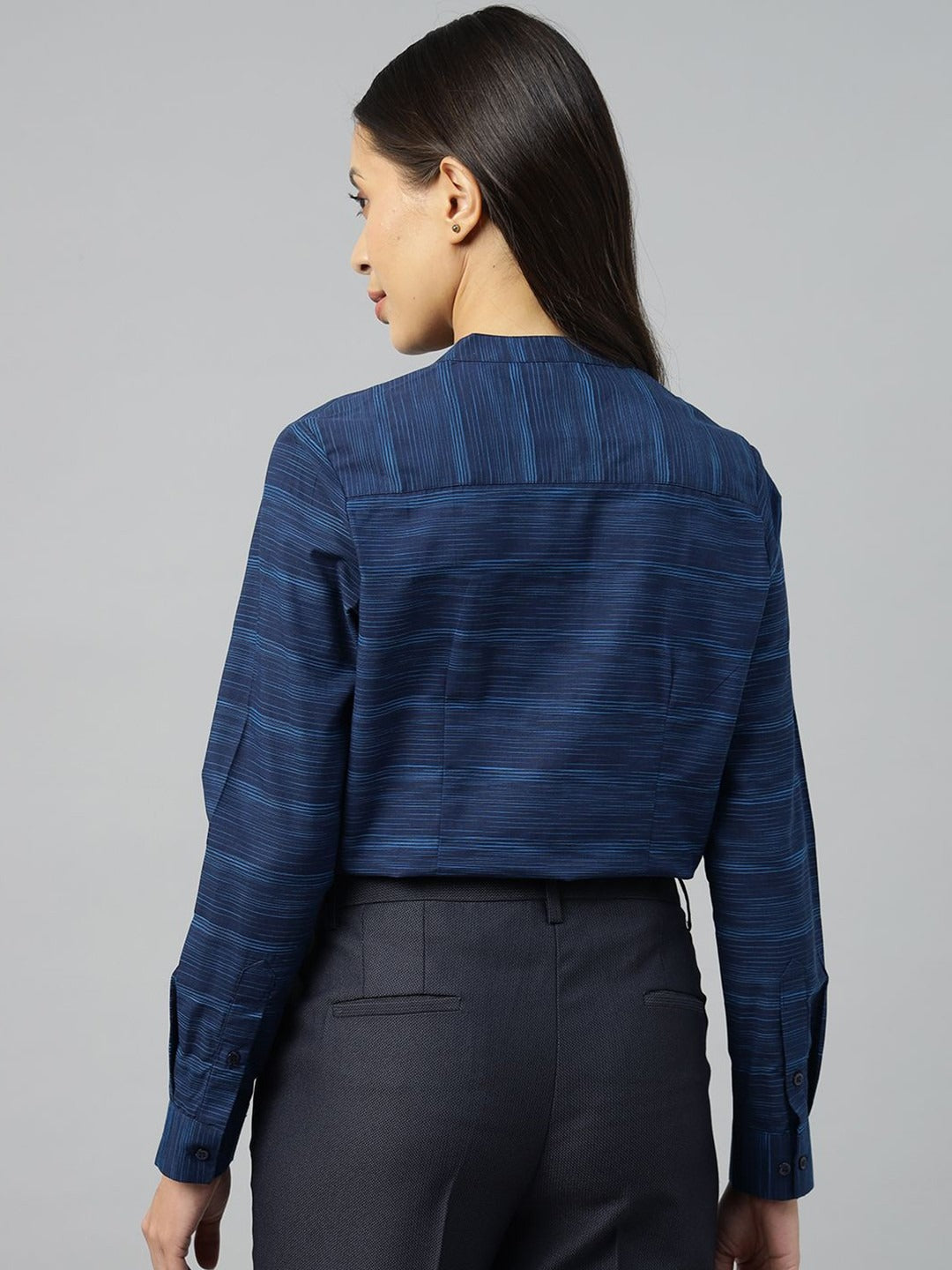 Women Navy-Blue Solid Pure Cotton Regular Fit Formal Top