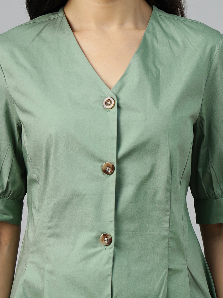 Women Olive Solid Pure Cotton Regular Fit Formal Shirt