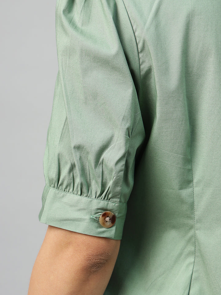 Women Olive Solid Pure Cotton Regular Fit Formal Shirt