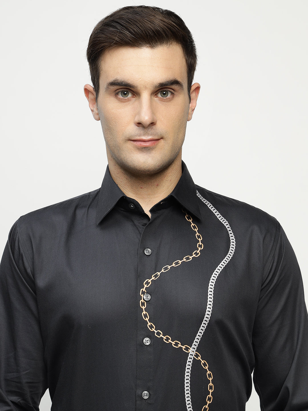 Men Black Printed Pure Cotton Slim Fit Party Shirt