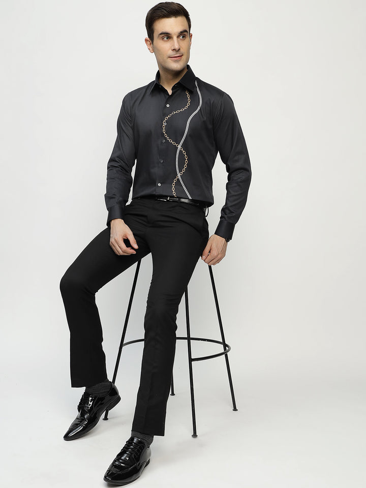 Men Black Printed Pure Cotton Slim Fit Party Shirt