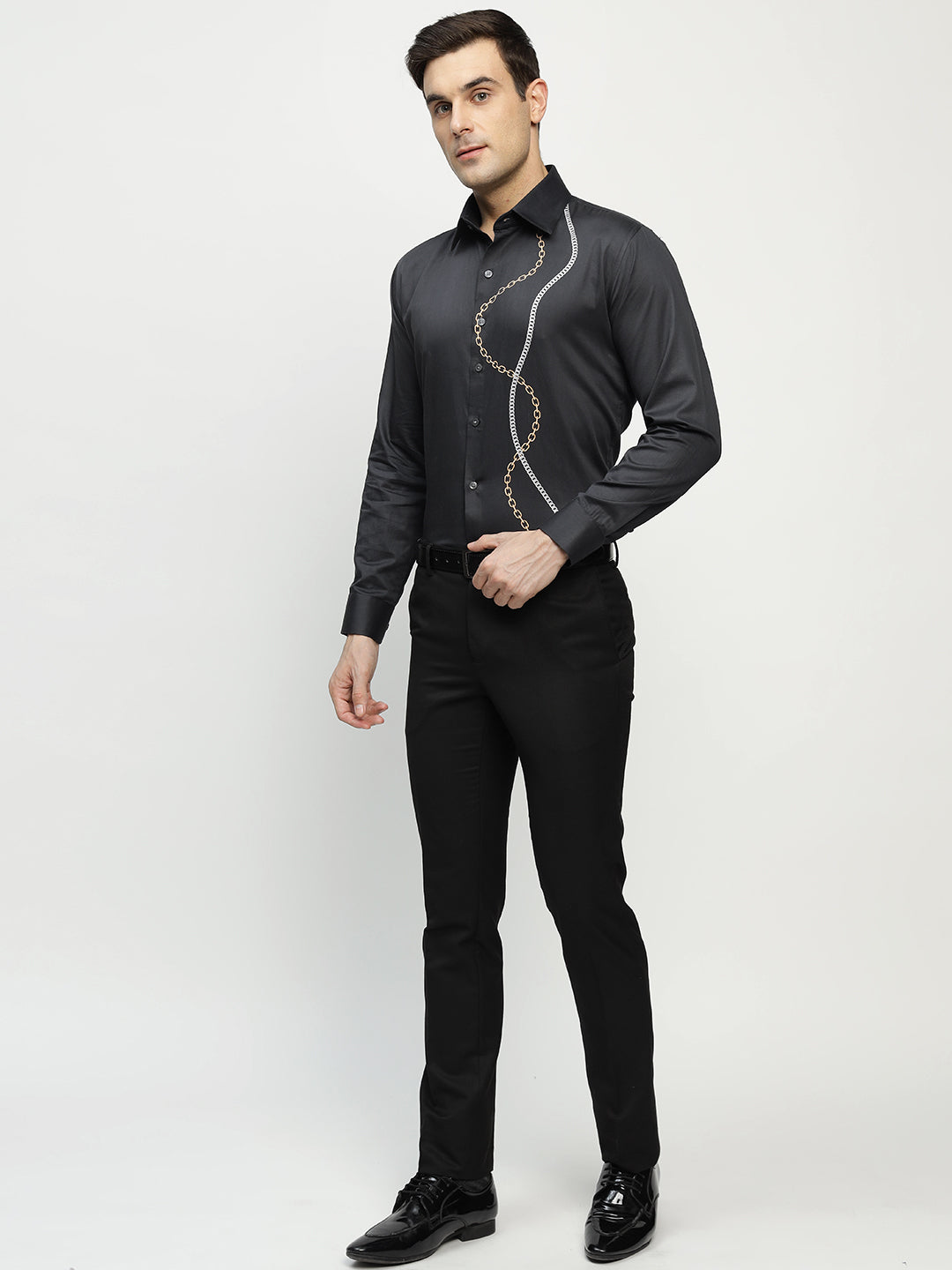 Men Black Printed Pure Cotton Slim Fit Party Shirt
