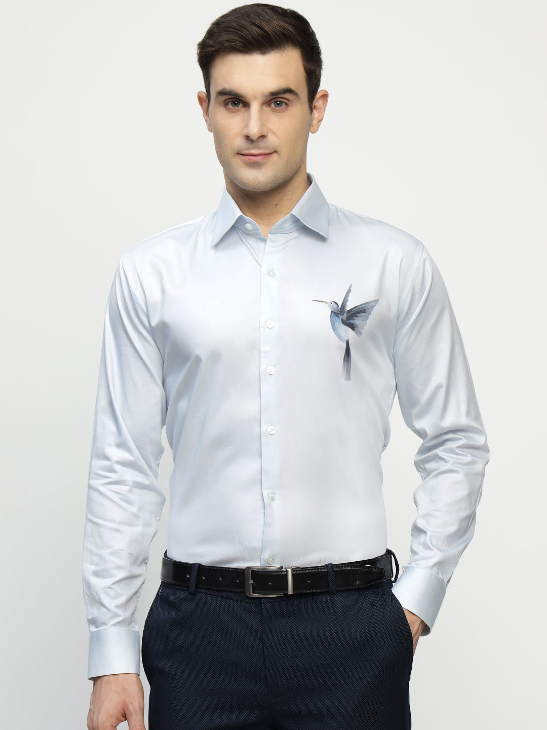 Hancock Men Blue Printed Pure Cotton Slim Fit Party Shirt