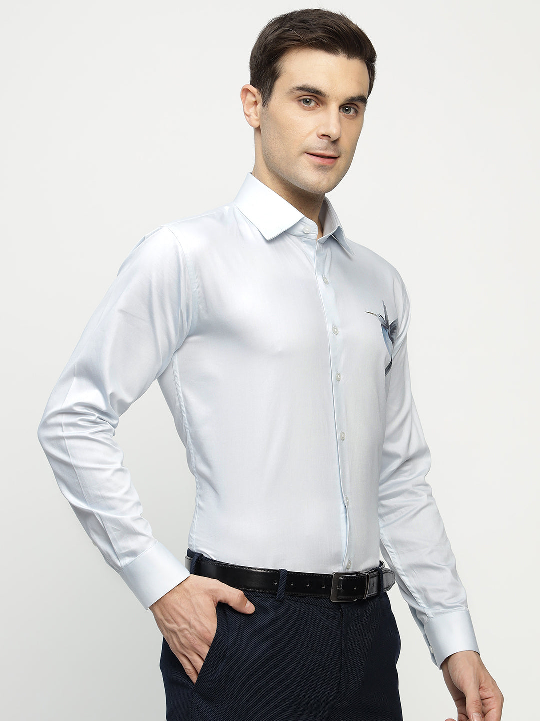Hancock Men Blue Printed Pure Cotton Slim Fit Party Shirt