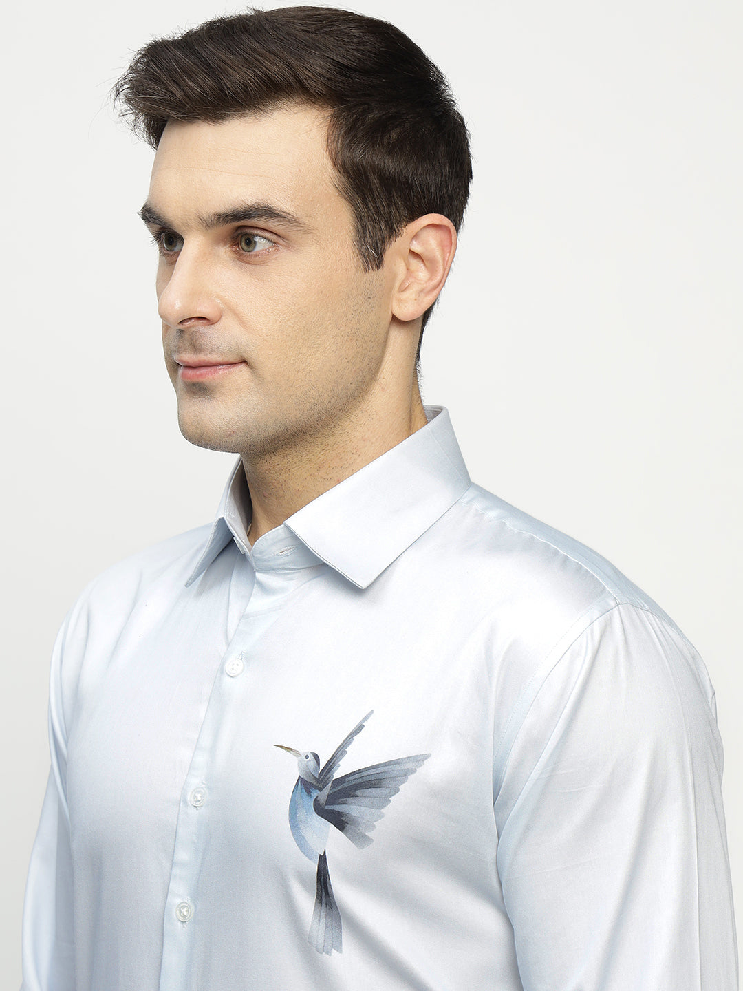 Hancock Men Blue Printed Pure Cotton Slim Fit Party Shirt