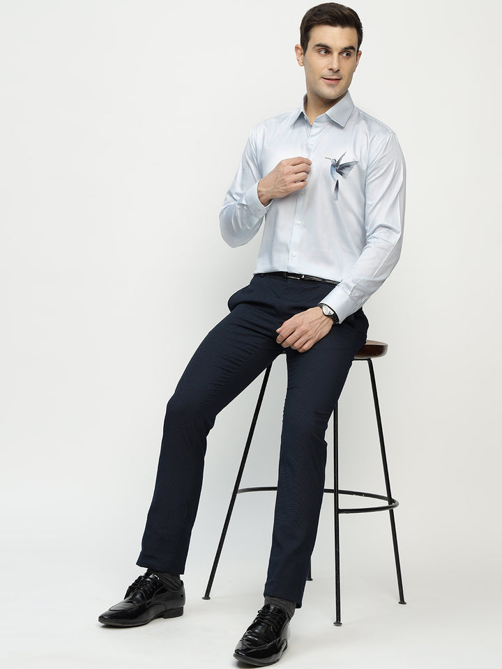 Hancock Men Blue Printed Pure Cotton Slim Fit Party Shirt