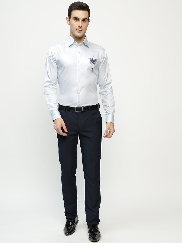 Hancock Men Blue Printed Pure Cotton Slim Fit Party Shirt