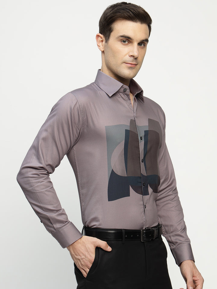 Hancock Men Mauve Printed Pure Cotton Slim Fit Party Shirt