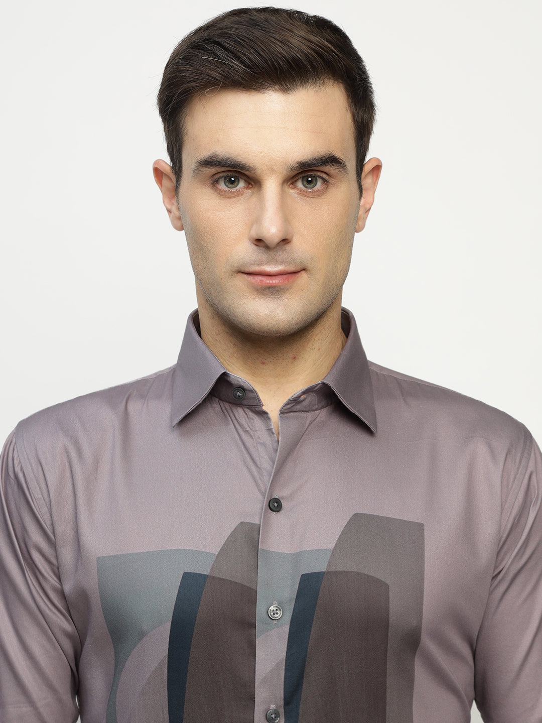 Hancock Men Mauve Printed Pure Cotton Slim Fit Party Shirt