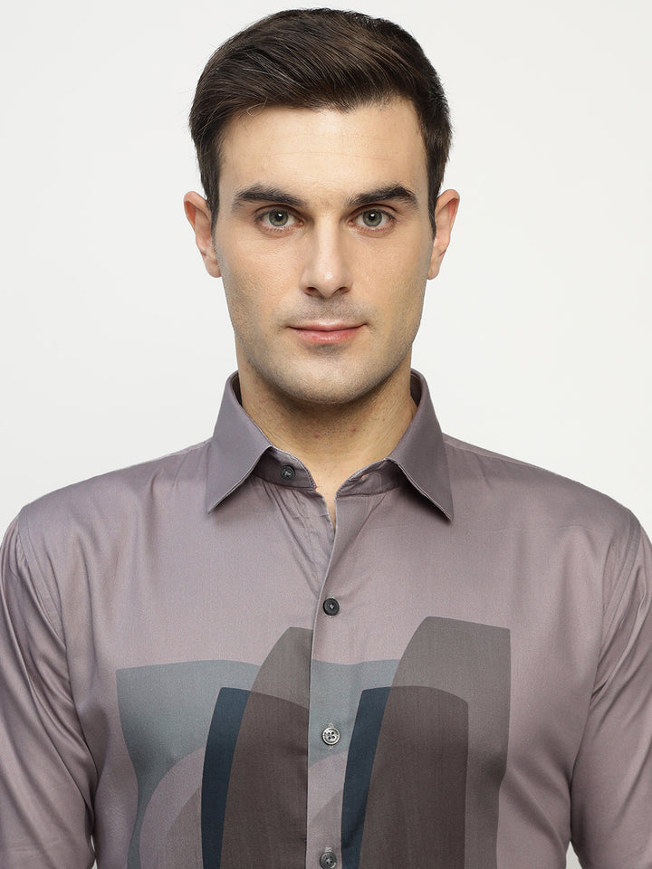 Hancock Men Mauve Printed Pure Cotton Slim Fit Party Shirt