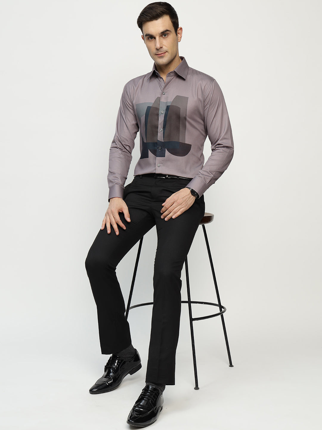 Hancock Men Mauve Printed Pure Cotton Slim Fit Party Shirt