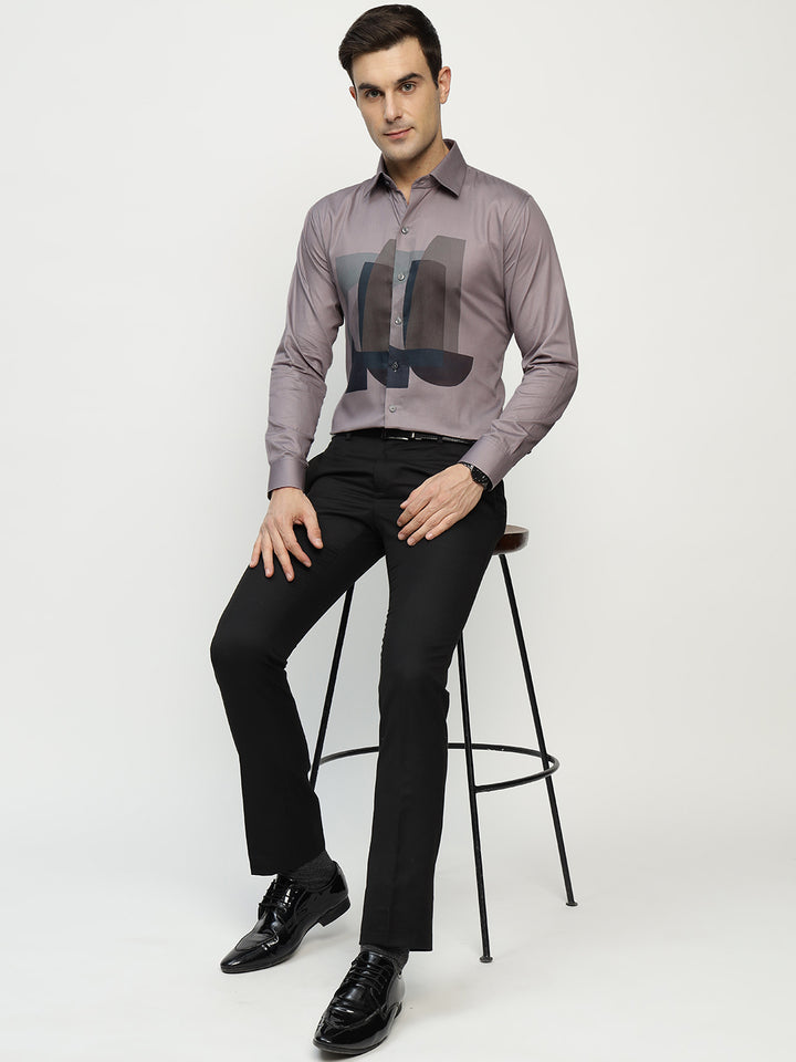 Hancock Men Mauve Printed Pure Cotton Slim Fit Party Shirt