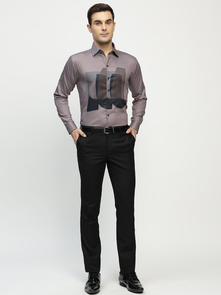 Hancock Men Mauve Printed Pure Cotton Slim Fit Party Shirt
