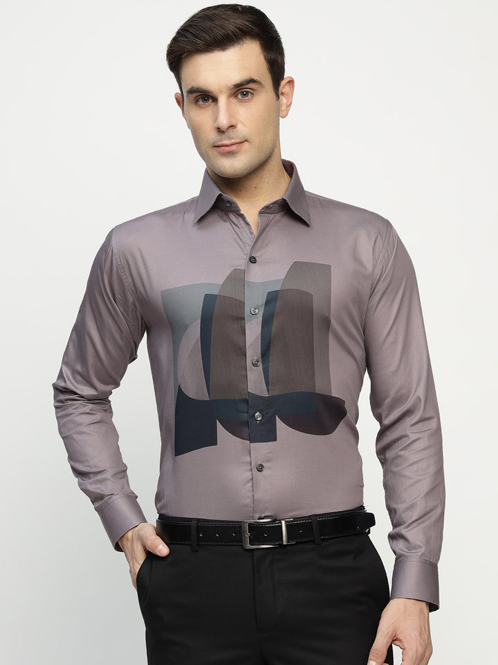 Hancock Men Mauve Printed Pure Cotton Slim Fit Party Shirt