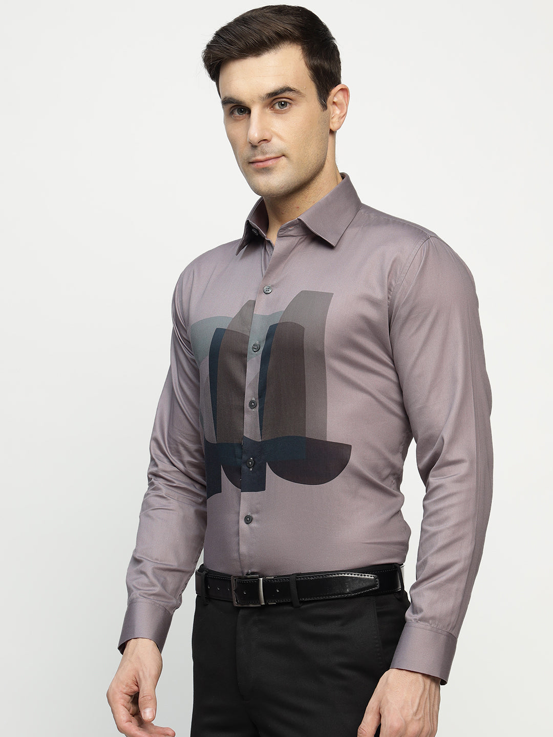 Hancock Men Mauve Printed Pure Cotton Slim Fit Party Shirt