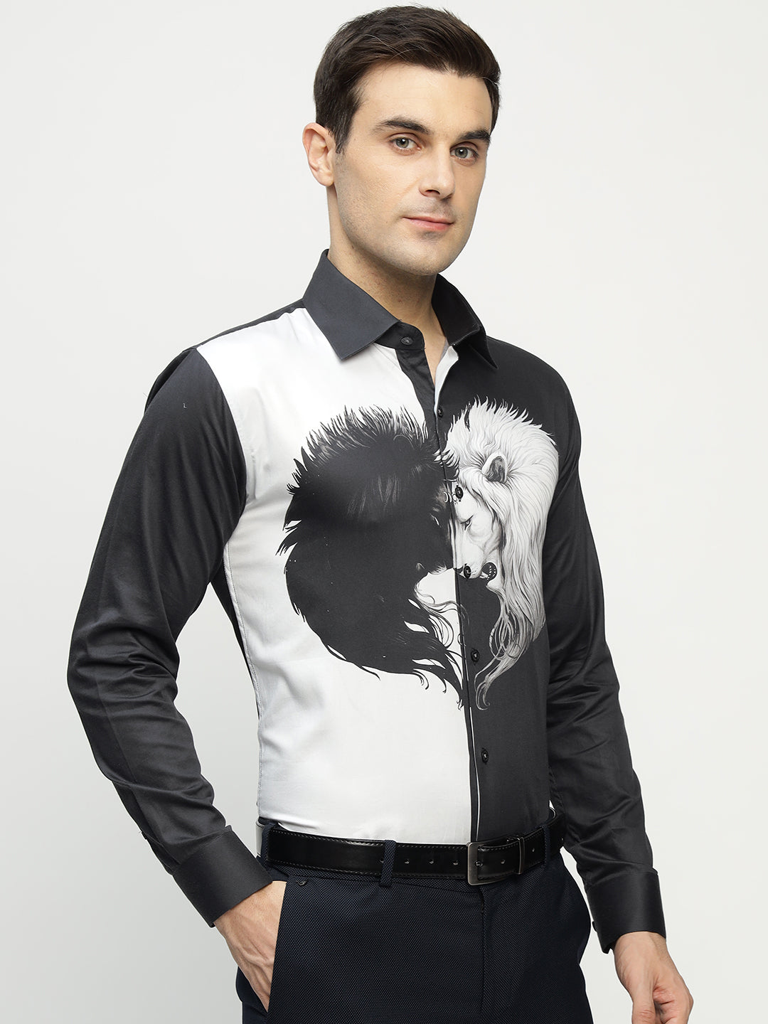 Hancock Men Black Printed Pure Cotton Slim Fit Party Shirt