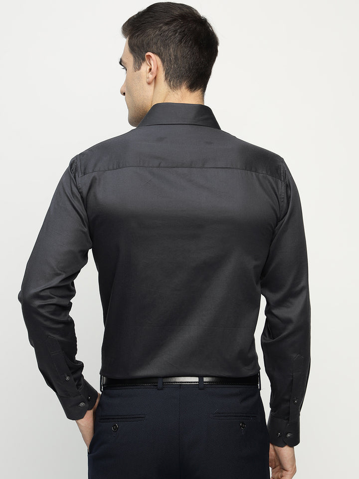 Hancock Men Black Printed Pure Cotton Slim Fit Party Shirt