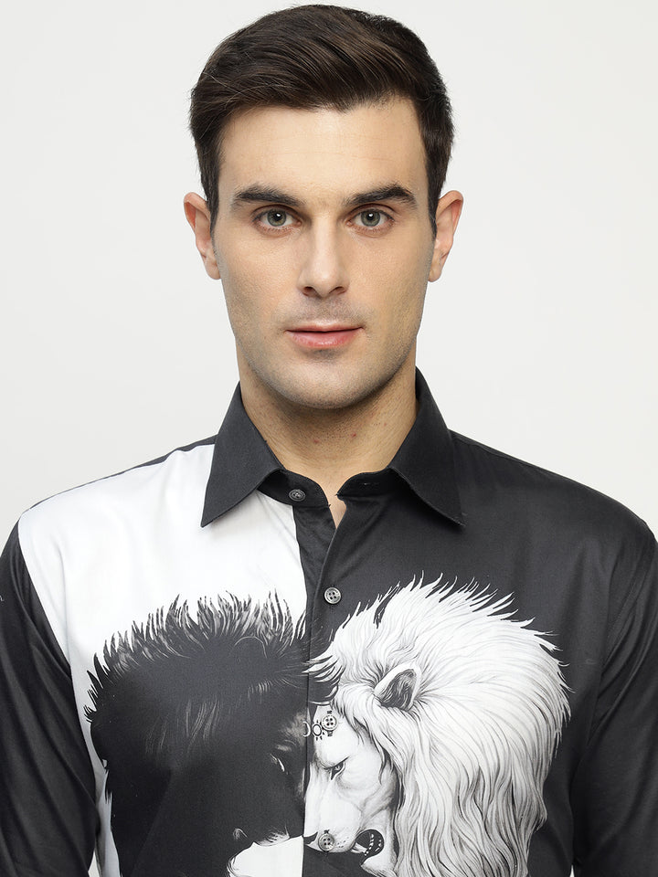 Hancock Men Black Printed Pure Cotton Slim Fit Party Shirt