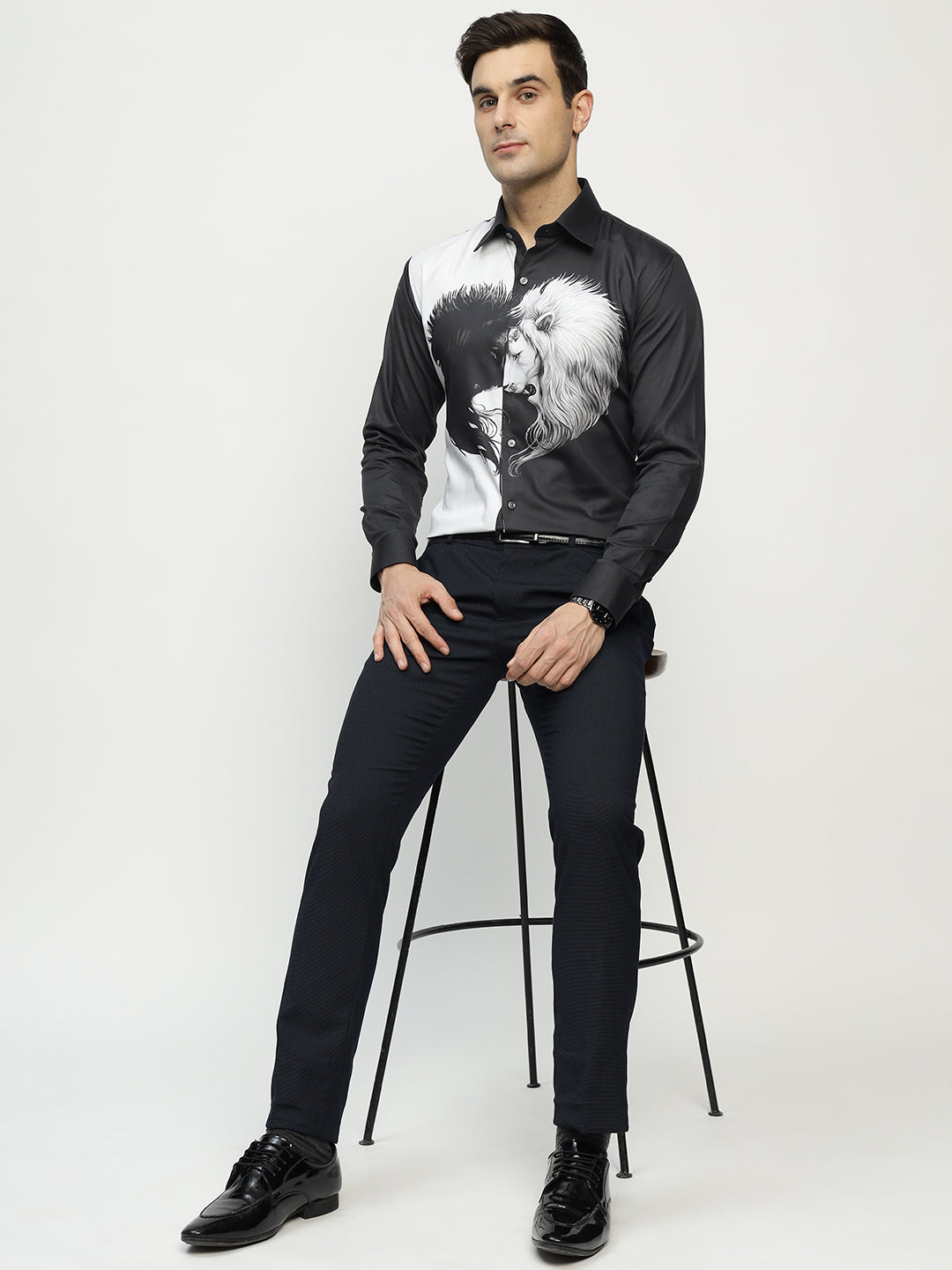 Hancock Men Black Printed Pure Cotton Slim Fit Party Shirt