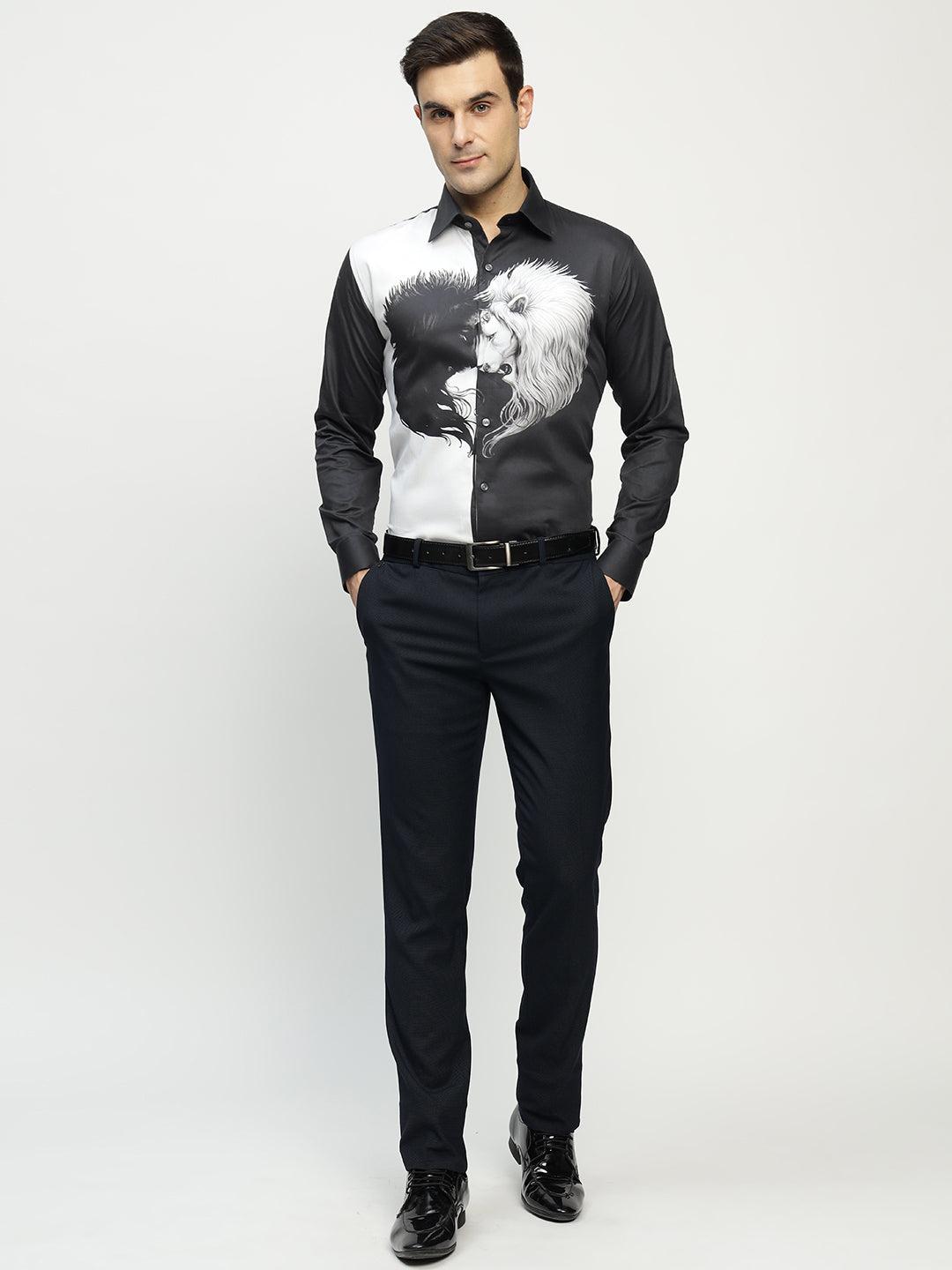 Hancock Men Black Printed Pure Cotton Slim Fit Party Shirt