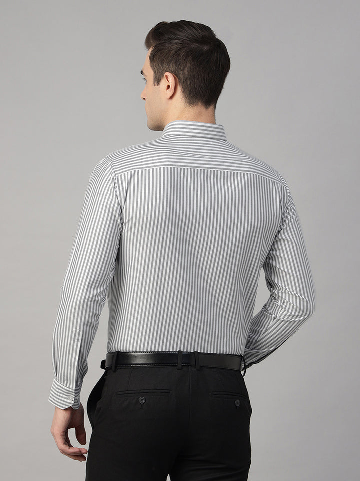 Men White & Grey Striped Cotton Rich Slim Fit Formal Shirt