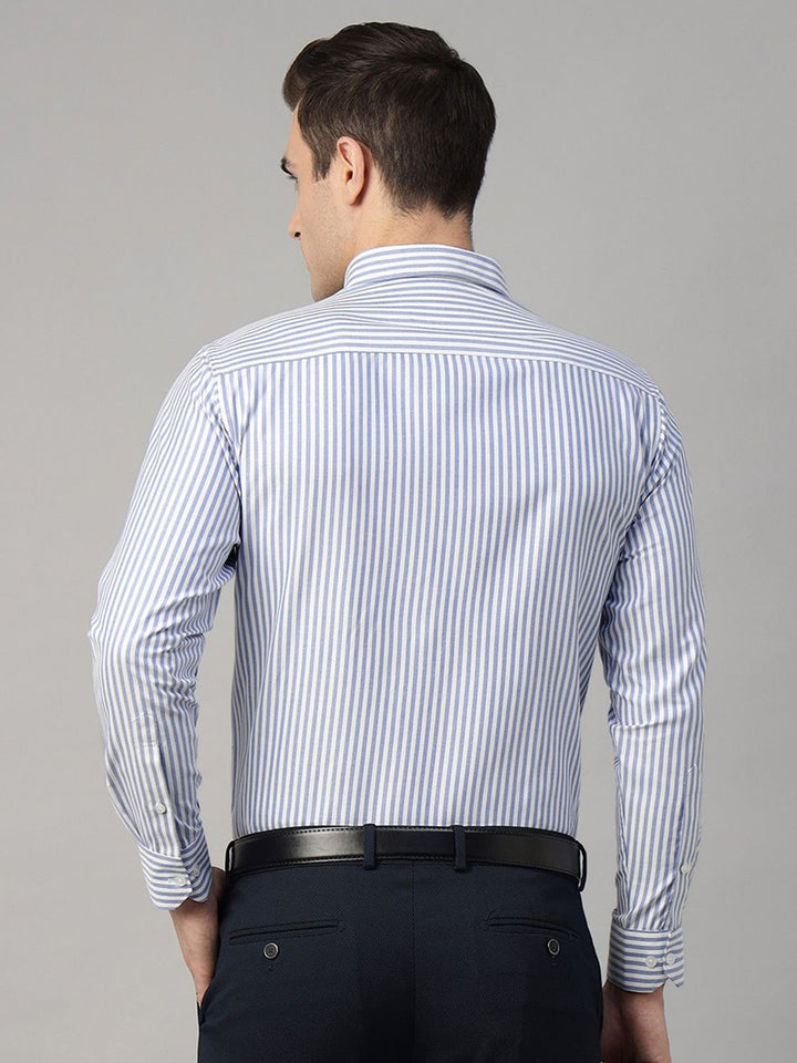 Men White & Blue Striped Pure Cotton Slim Fit Formal Shirt