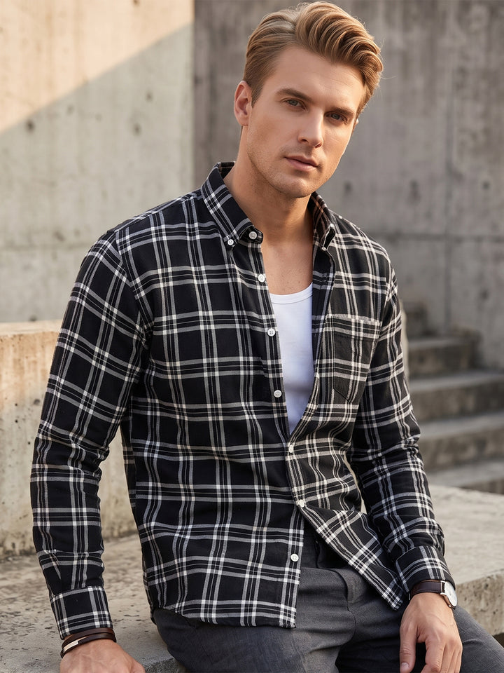 Men Black & White Checked Pure Cotton Slim Fit Casual Shirt