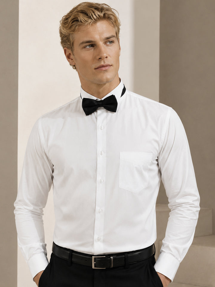 Men White Solid Pure Cotton Slim Fit Wing Tip Collar Tuxedo Party Shirt