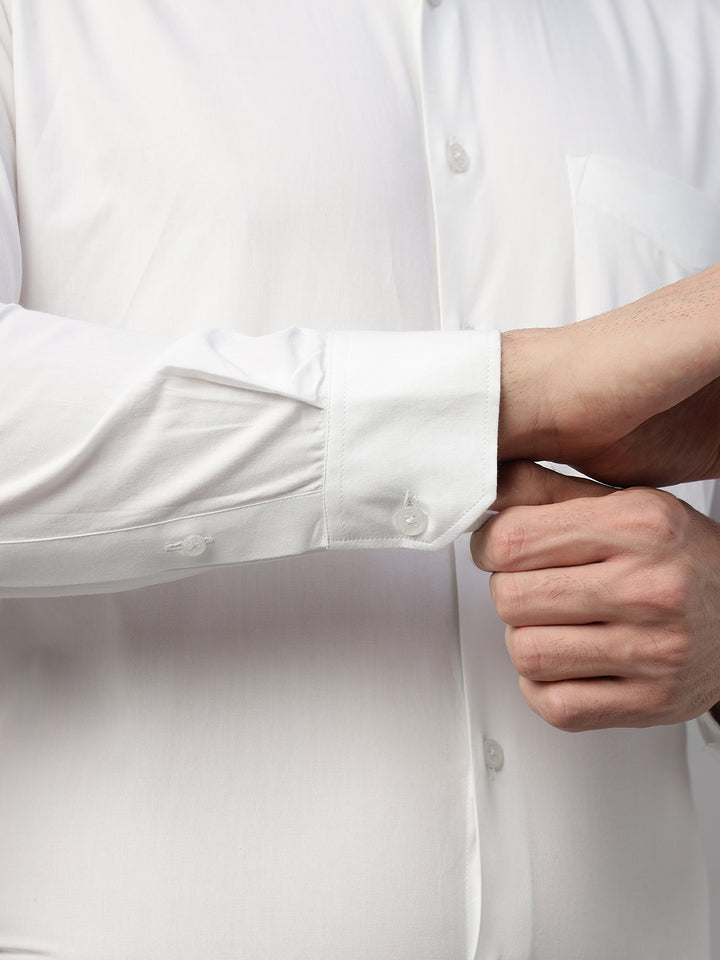 Hancock Men White Solid Pure Cotton Slim Fit Party Shirt