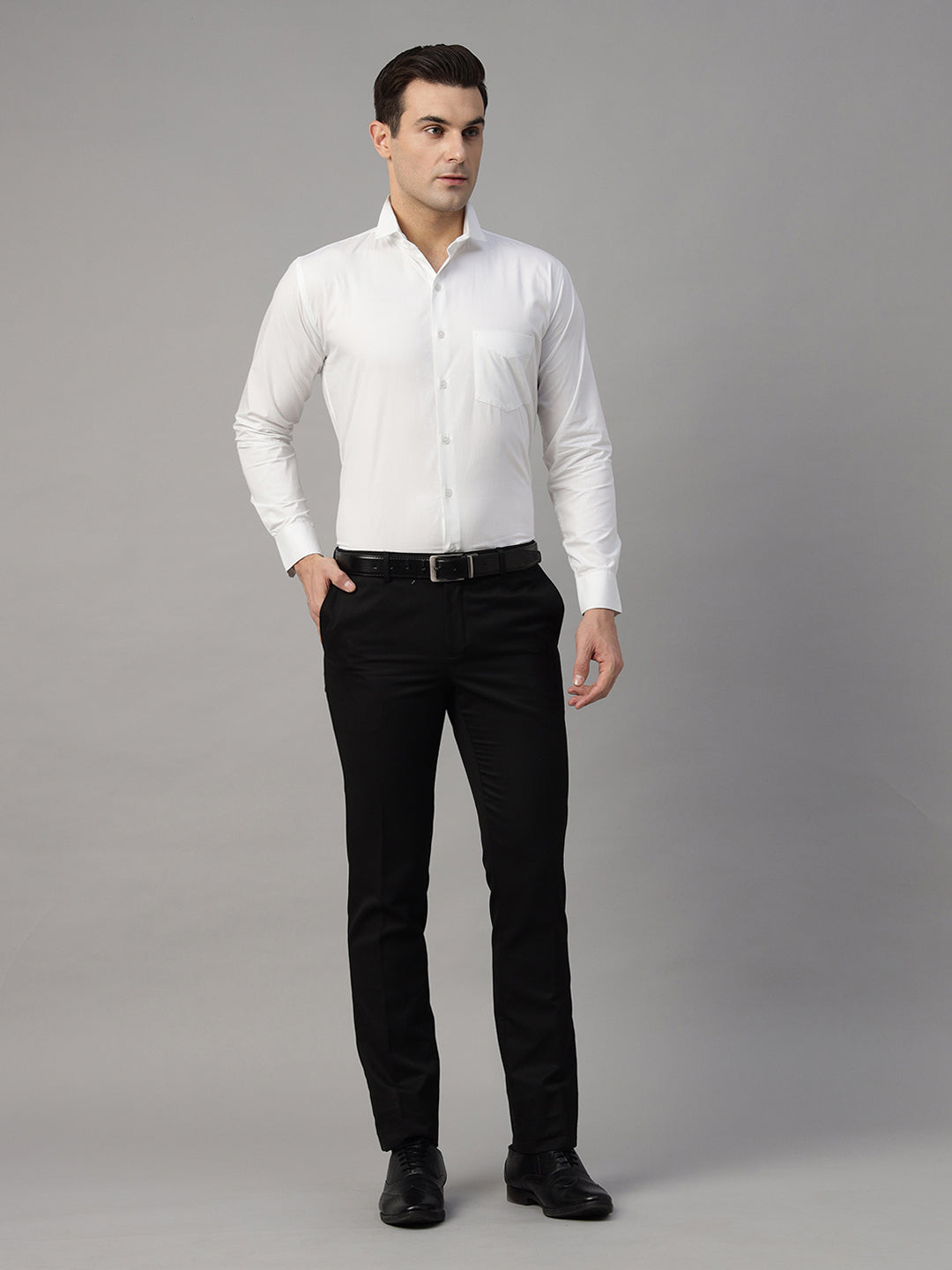 Hancock Men White Solid Pure Cotton Slim Fit Party Shirt