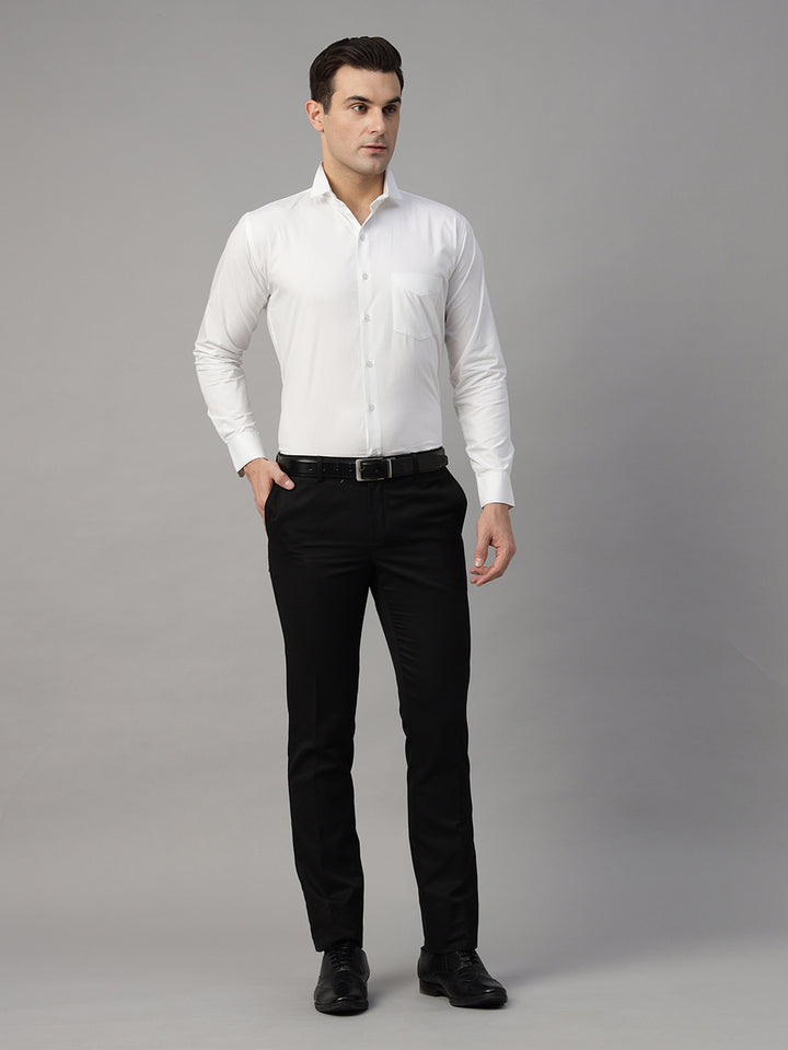 Hancock Men White Solid Pure Cotton Slim Fit Party Shirt