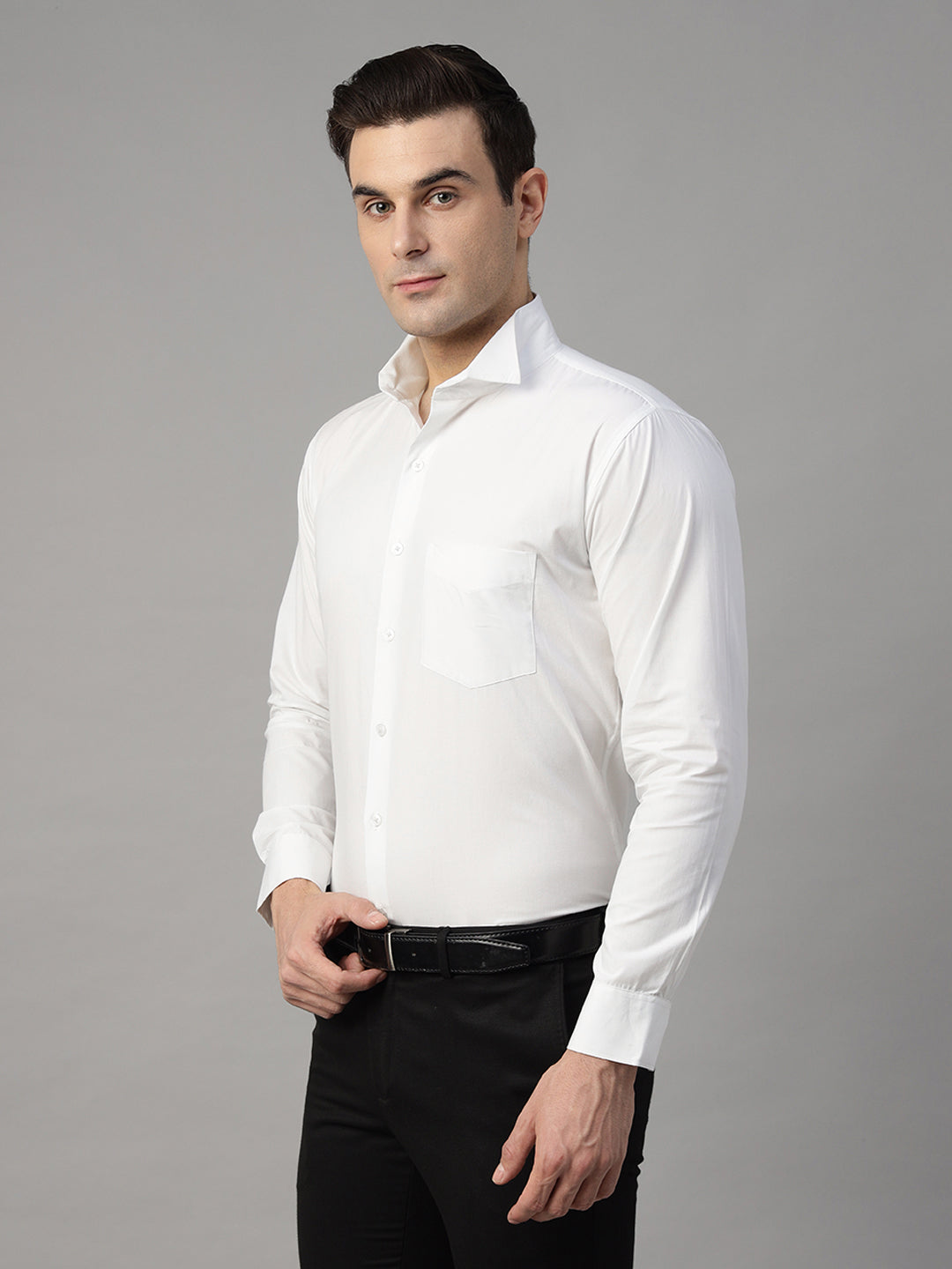 Hancock Men White Solid Pure Cotton Slim Fit Party Shirt