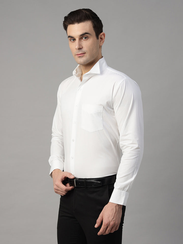 Hancock Men White Solid Pure Cotton Slim Fit Party Shirt