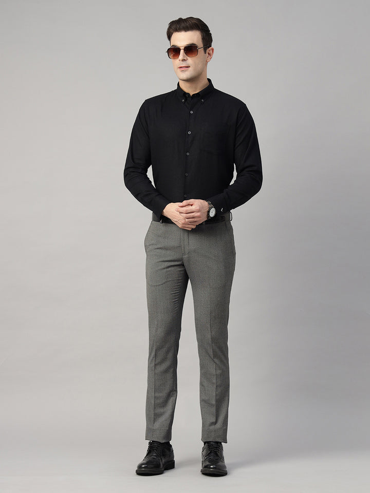 Men Black Solid Linen Blend Slim Fit Formal Shirt