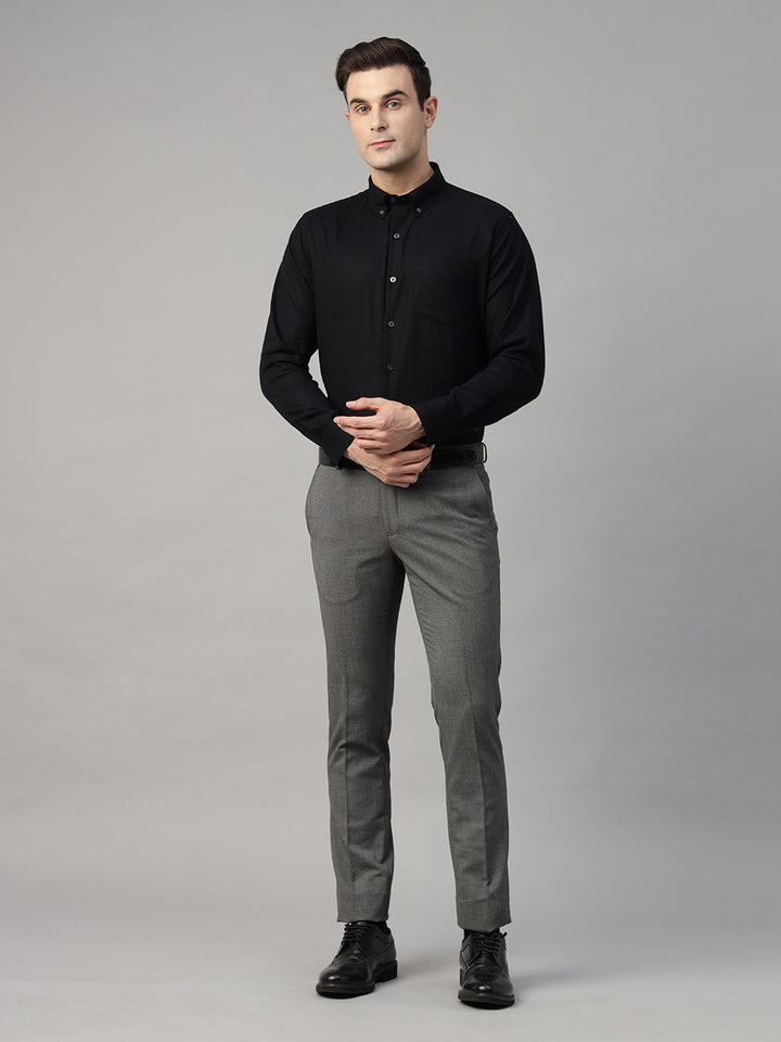 Men Black Solid Linen Blend Slim Fit Formal Shirt