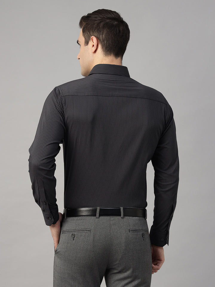 Men Black Striped Pure Cotton Slim Fit Formal Shirt