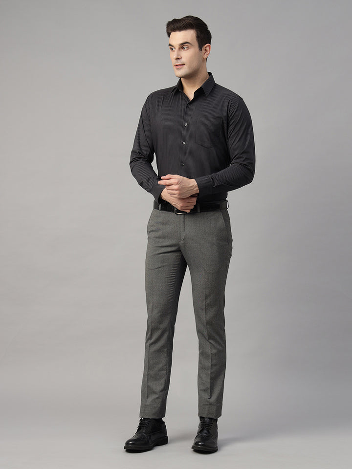 Men Black Striped Pure Cotton Slim Fit Formal Shirt