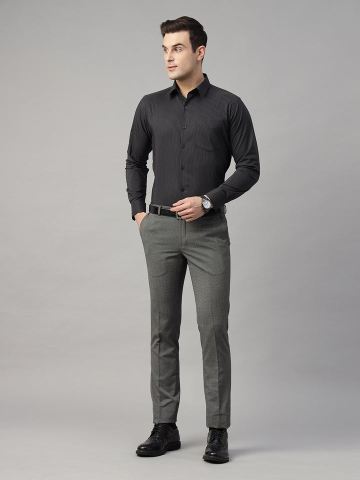 Men Black Striped Pure Cotton Slim Fit Formal Shirt