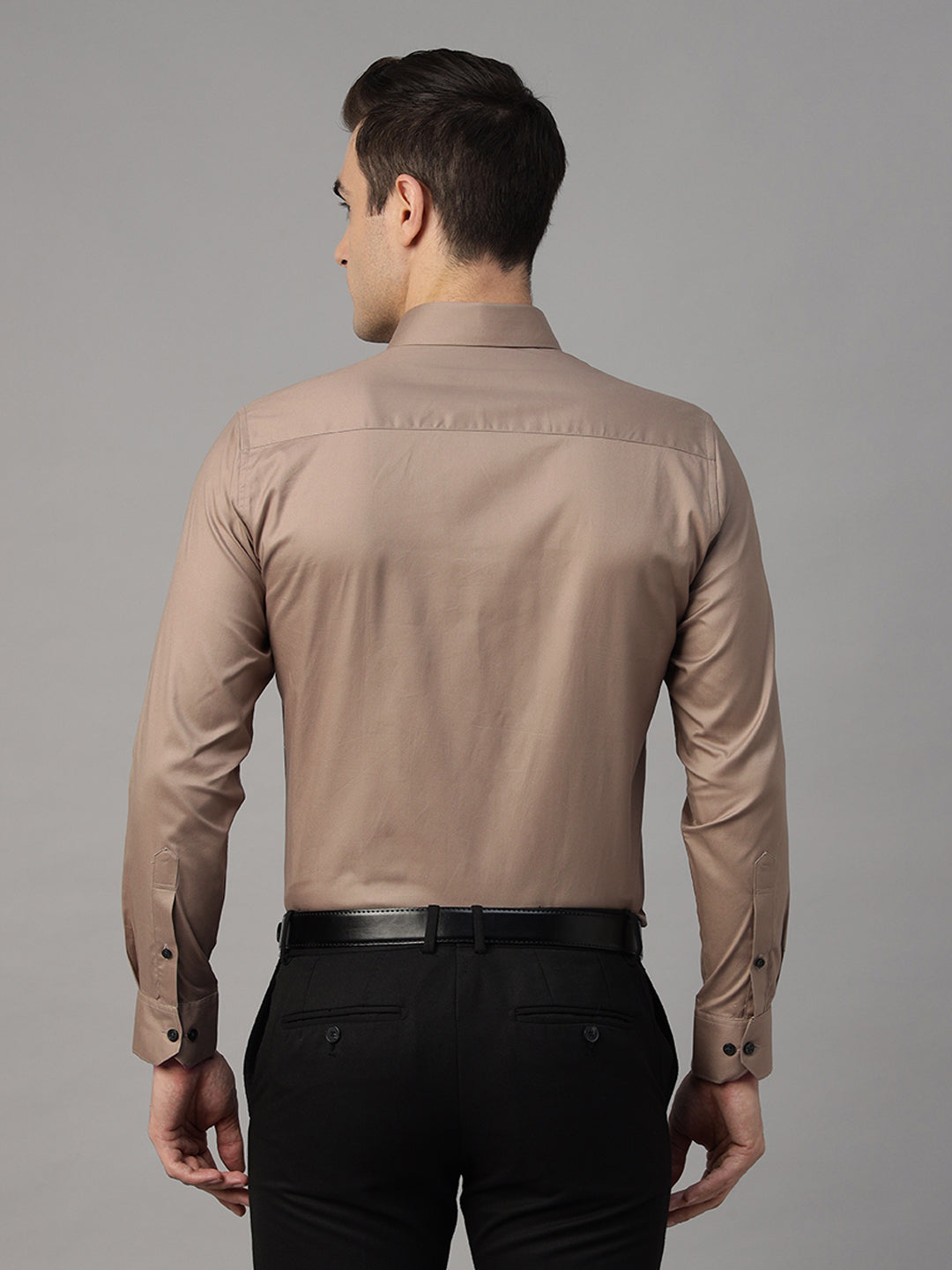Men Camel Brown Solid Pure Cotton Slim Fit Formal Shirt