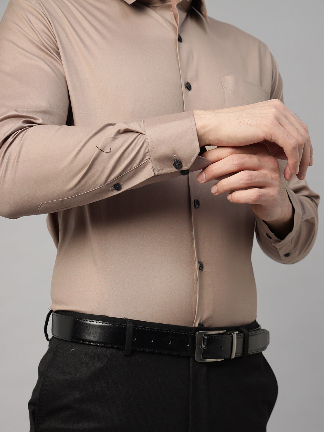 Men Camel Brown Solid Pure Cotton Slim Fit Formal Shirt