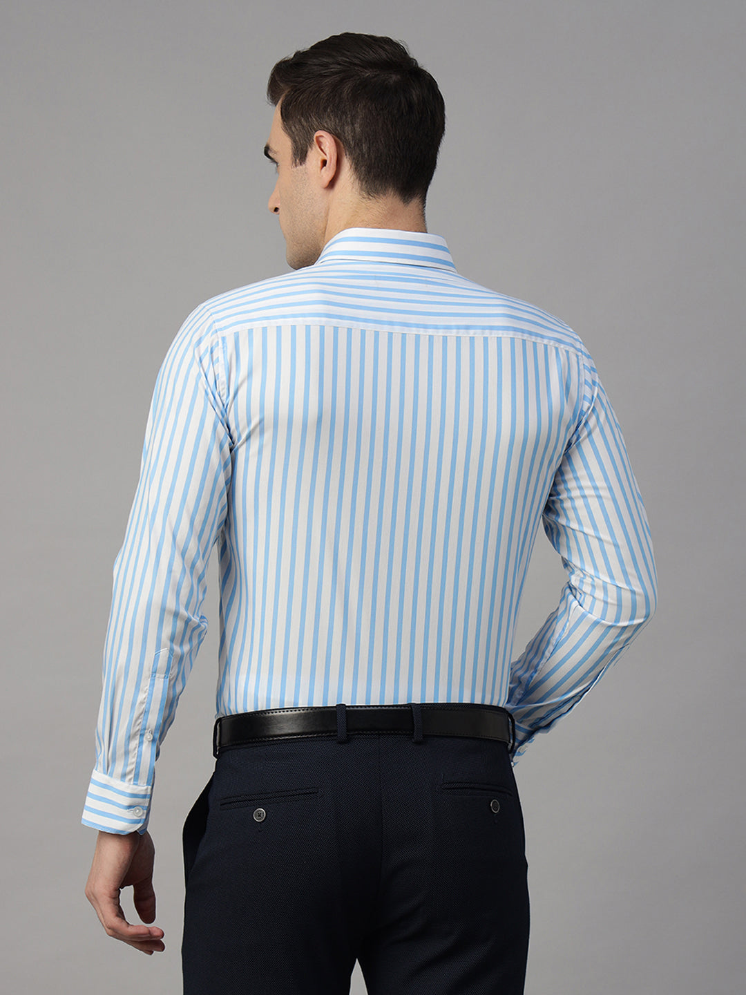 Men White & Blue Striped Pure Cotton Slim Fit Formal Shirt