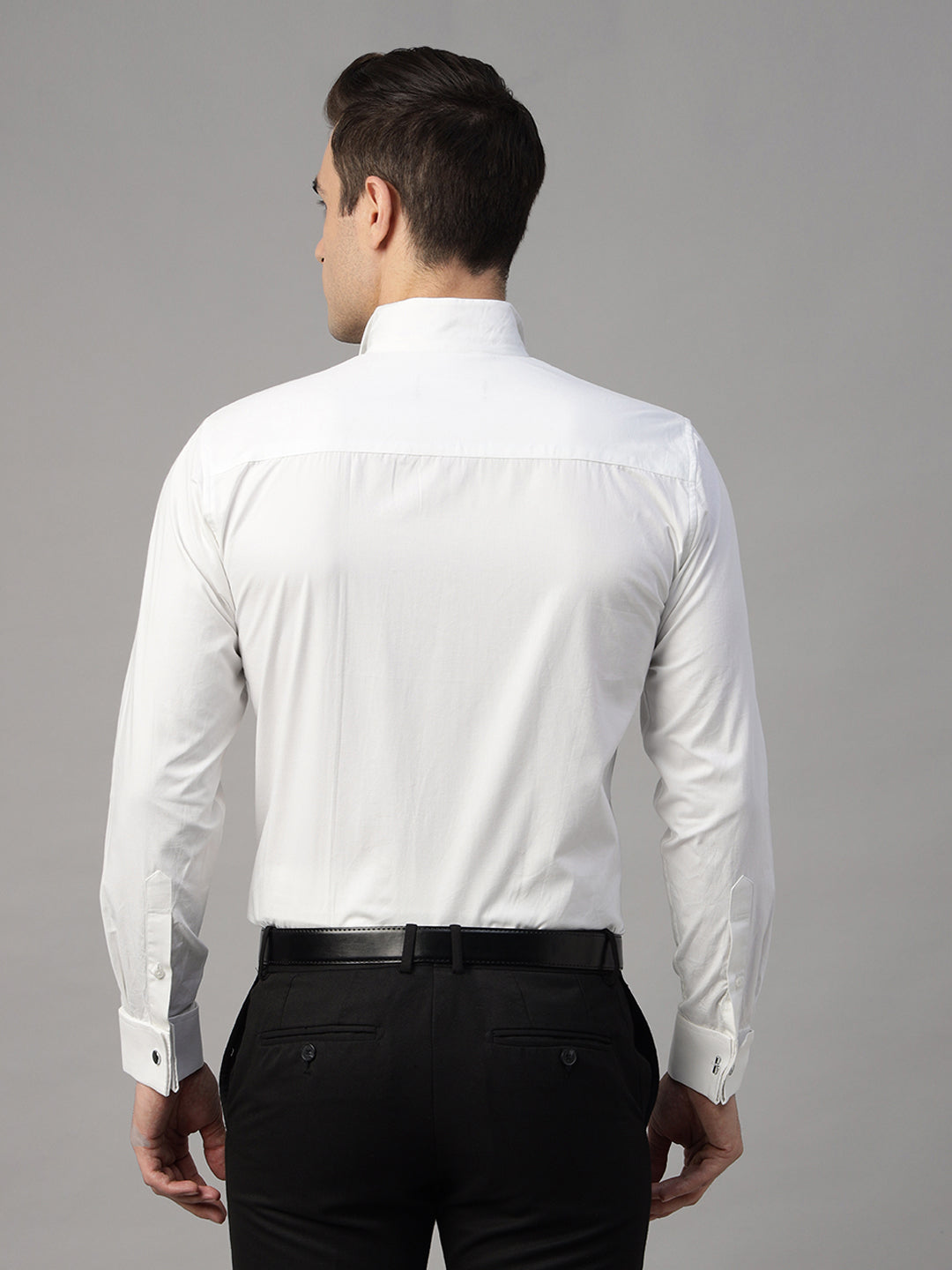 Men White Solid Pure Cotton Slim Fit French Cuff Tuxedo Party Shirt