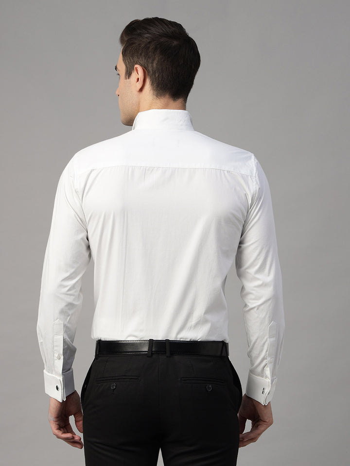 Men White Solid Pure Cotton Slim Fit French Cuff Tuxedo Party Shirt