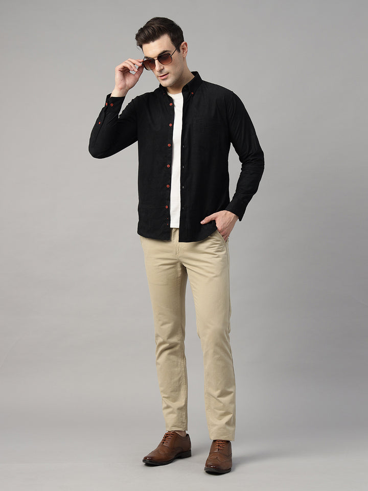 Hancock Men Black Solid Pure Cotton Slim Fit Casual Shirt
